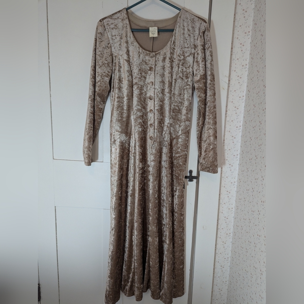 Vintage Long Sleeve Cream Velvet Dress size 4 velvet buttons USA fairy core
